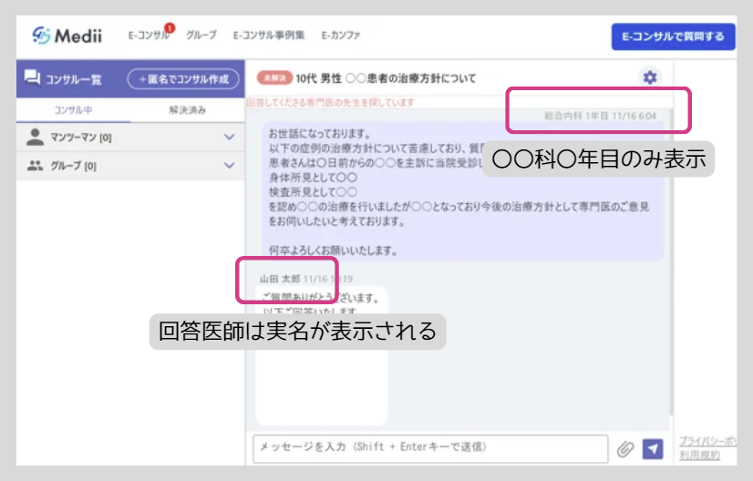 E-コンサルに回答する医師は実名表示